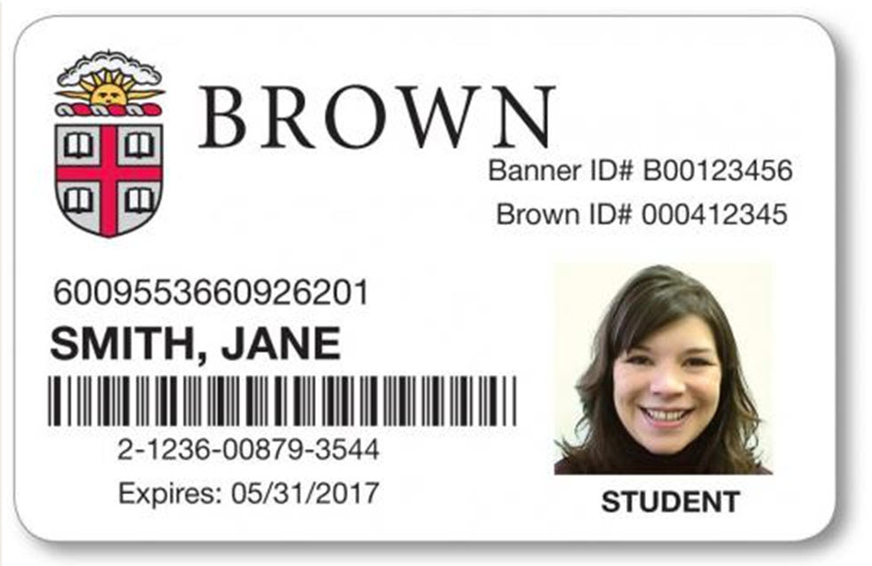 Image fo the front of a Brown ID card, displaying the building access code: 6009553660926201